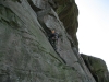 dave on the classic pedestal route at the roaches